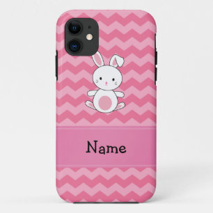 Coques Pour iPhone Nom personnalisé lapin chevrons roses