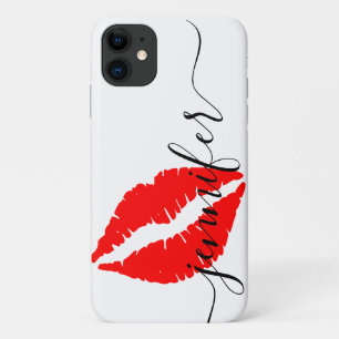 Case-Mate iPhone Case Nom personnalisé, lèvres rouge script, blanc/noi