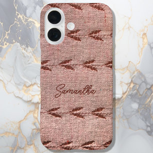 Coque Pour iPhone 16 Nom personnalisé Linge Toile Poudre Rose Rayures