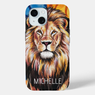 Coque Case-Mate iPhone Nom personnalisé Lion d'aquarelle moderne