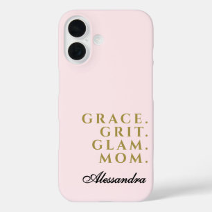 Coque Pour iPhone 16 Nom personnalisé Maman Citation Pastel Rose Gold M