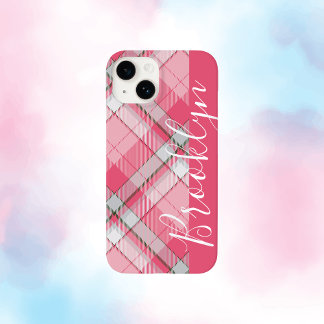 Coque Case-Mate iPhone Nom personnalisé minimaliste Pastel Rose Plaid