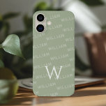 Coque Pour iPhone 16 Plus Nom personnalisé, modèle simple Monogramme<br><div class="desc">Ce coque iPhone 16 élégant offre un motif monogramme raffiné avec une touche moderne et minimaliste. Le design met en évidence votre nom dans une police simple et propre, créant un look personnalisé et élégant. La première lettre de votre nom est affichée en gros monogramme, ajoutant une touche d'élégance à...</div>