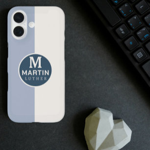 Coque Pour iPhone 16 Nom personnalisé moderne Bleu blanc