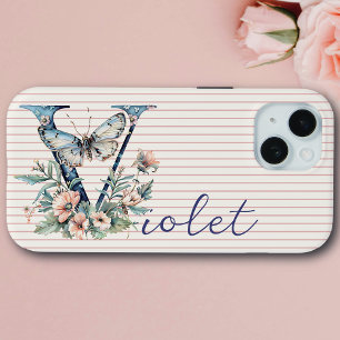 Coque Case-Mate iPhone Nom personnalisé moderne Floral Butterfly Initial 