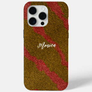 Coque Case-Mate iPhone Nom personnalisé Moderne Paillettes Marron & Rose