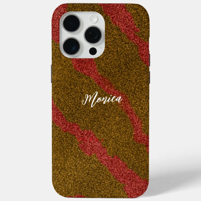 Coques Case-Mate iPhone Nom personnalisé Moderne Paillettes Marron & Rose (Verso)