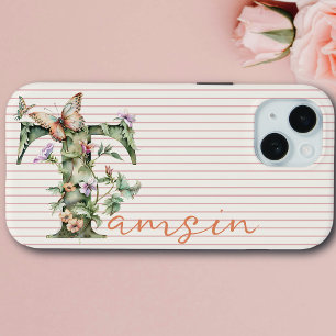 Coque Case-Mate iPhone Nom personnalisé moderne Papillon floral Peach ini