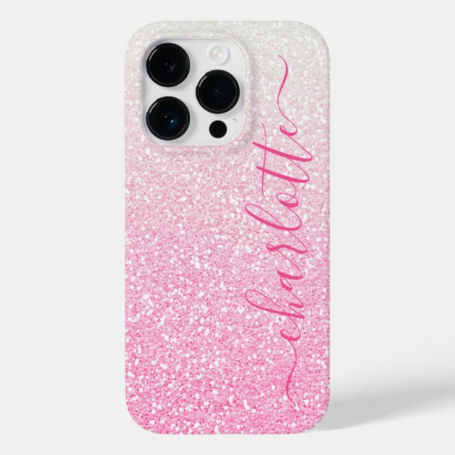 Coques Case-Mate iPhone Nom personnalisé moderne rose pailleté girly chic (Verso)