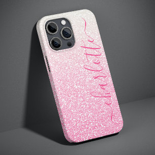 Coque Case-Mate iPhone Nom personnalisé moderne rose pailleté girly chic