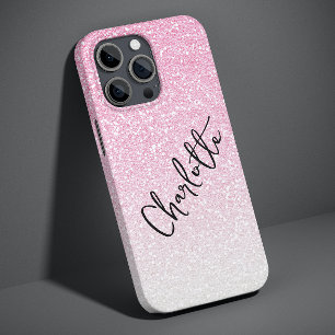 Coque Case-Mate iPhone Nom personnalisé moderne rose pailleté girly chic