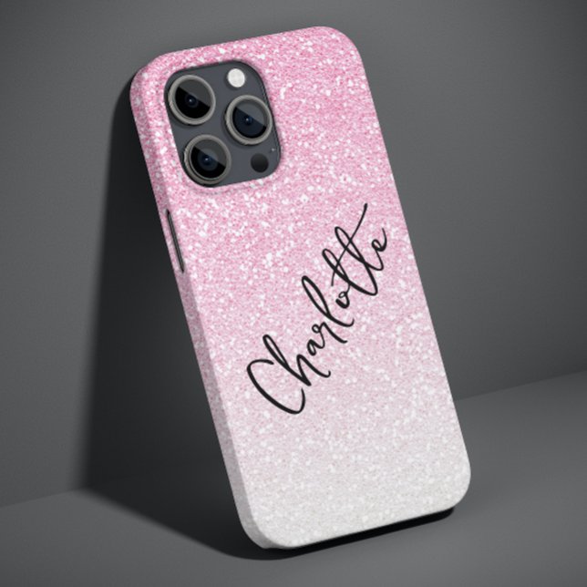 Coques Case-Mate iPhone Nom personnalisé moderne rose pailleté girly chic (Créateur téléchargé)
