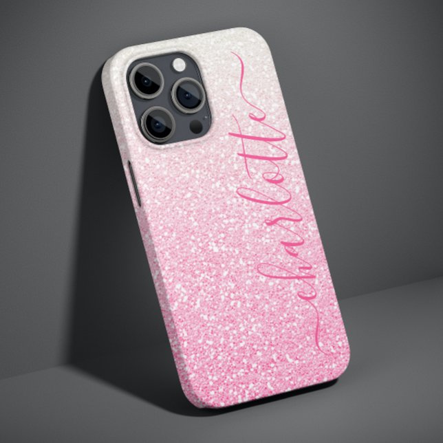 Coques Case-Mate iPhone Nom personnalisé moderne rose pailleté girly chic (Créateur téléchargé)