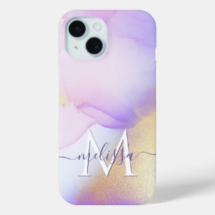 Coque Case-Mate iPhone Nom personnalisé Monogram Purple Aquarelle Luxe