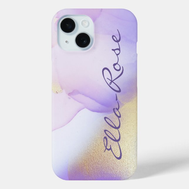 Coques Case-Mate iPhone Nom personnalisé Monogram Purple Aquarelle Luxe (Verso)