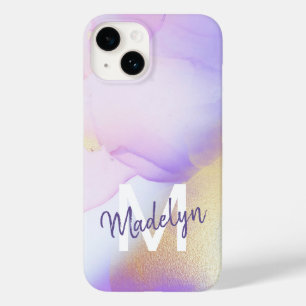 Coque Case-Mate iPhone Nom personnalisé Monogram Purple Aquarelle Luxe