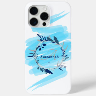 Coque Case-Mate iPhone Nom personnalisé Monogram Watercolor Blue Wreath