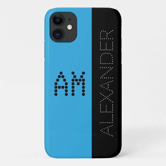 Coques Case-Mate iPhone Nom personnalisé & Monogramme Chic Police Bleu Noi (Dos)