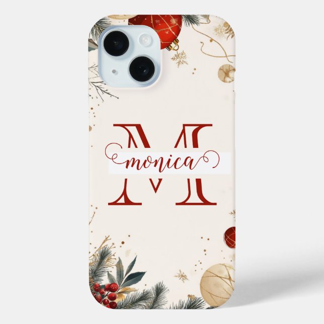 Coques Case-Mate iPhone Nom personnalisé Monogramme Or Rouge Élégant (Verso)
