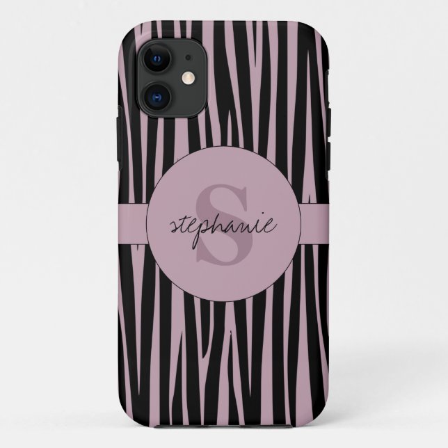 Coques Case-Mate iPhone Nom personnalisé Monogramme Zebra stripes motif (Dos)
