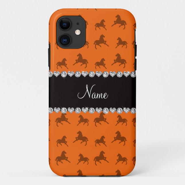 Coques Case-Mate iPhone Nom personnalisé motif de cheval orange (Dos)