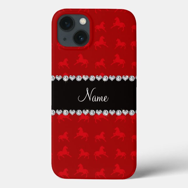 Coques Case-Mate iPhone Nom personnalisé motif de cheval rouge (Verso)