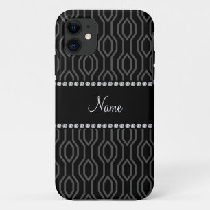 Coque iPhone 11 Nom personnalisé motif de diamants géométriques no