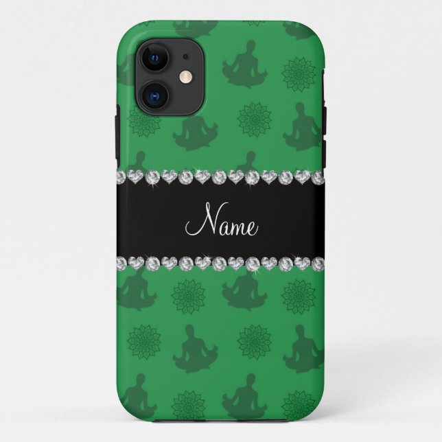 Coques Case-Mate iPhone Nom personnalisé motif de yoga vert (Dos)
