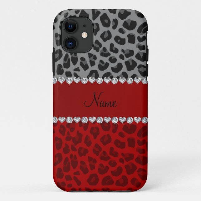 Coques Case-Mate iPhone Nom personnalisé motif léopard rouge gris (Dos)