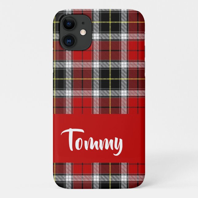 Coques Case-Mate iPhone Nom personnalisé motif plaid rouge (Dos)