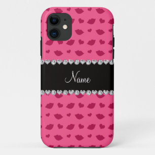 Coques Pour iPhone Nom personnalisé motif rose lèvres et coeurs