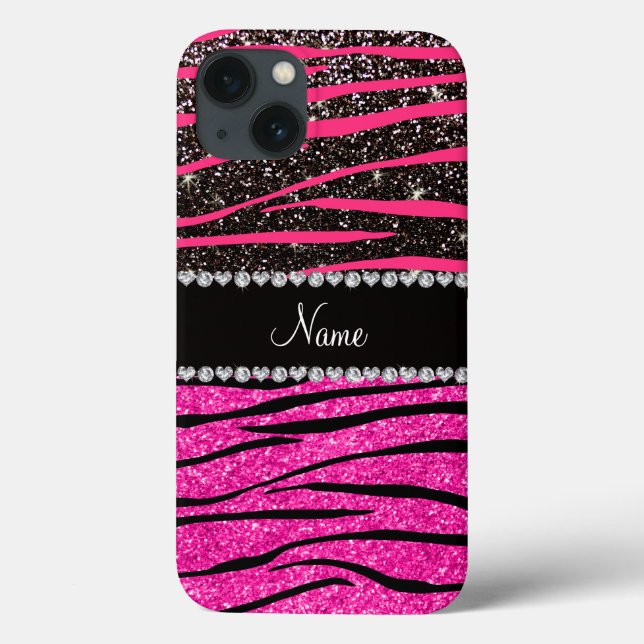 Coques Case-Mate iPhone Nom personnalisé néon rose chaud et noir zèbre ray (Verso)