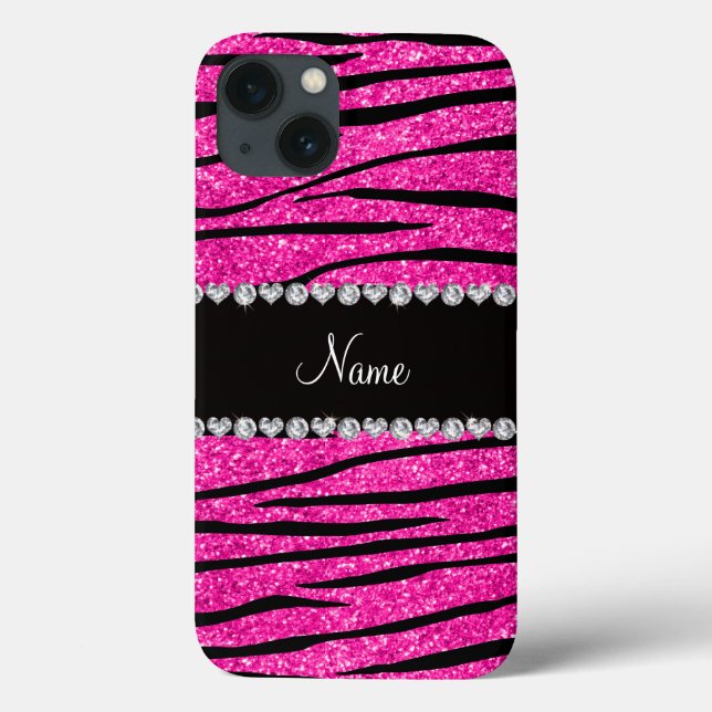 Coques Case-Mate iPhone Nom personnalisé neon rose parties scintillant zèb (Verso)