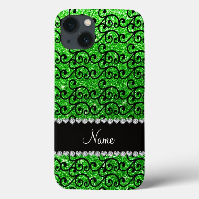 Coques Case-Mate iPhone Nom personnalisé noir chaux vert parties scintilla (Verso)