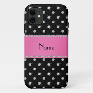 Etui iPhone Case-Mate Nom personnalisé noir diamants rose bande