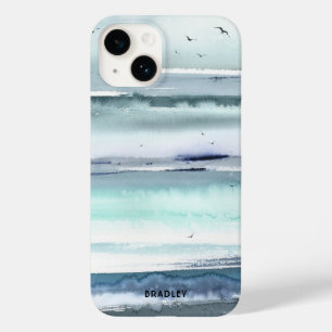 Coque Case-Mate iPhone Nom personnalisé Océan Mer Aquarelle Moderne