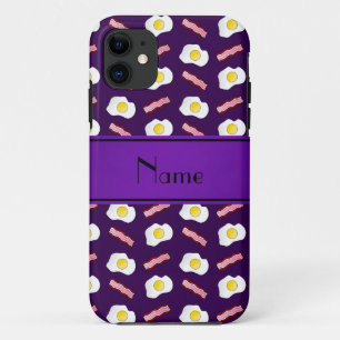 Coque iPhone 11 Nom personnalisé oeufs de bacon violet