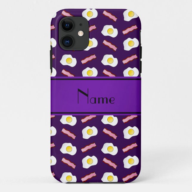 Coques Case-Mate iPhone Nom personnalisé oeufs de bacon violet (Dos)