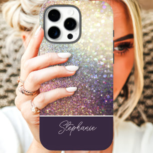 Coque iPhone 16 Pro Nom personnalisé ombré pailleté