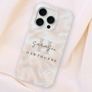 Coque Case-Mate iPhone Nom personnalisé Opal Stone Design Rose or Monogra