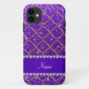 Coque Case-Mate Pour iPhone Nom personnalisé or indigo violet parties scintill