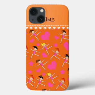 iPhone 13 Case Nom personnalisé orange fille gymnaste coeur étoil