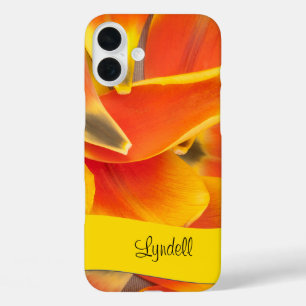Coque Pour iPhone 16 Plus Nom personnalisé Orange Tulip Flower Petals Photo