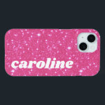 Coque Case-Mate iPhone Nom personnalisé Paillettes Rose Chaude Rétro<br><div class="desc">Boîtier iPhone 15 Nom personnalisé Paillettes Rose Chaude Rétro</div>