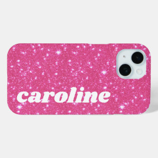 Coque Case-Mate iPhone Nom personnalisé Paillettes Rose Chaude Rétro