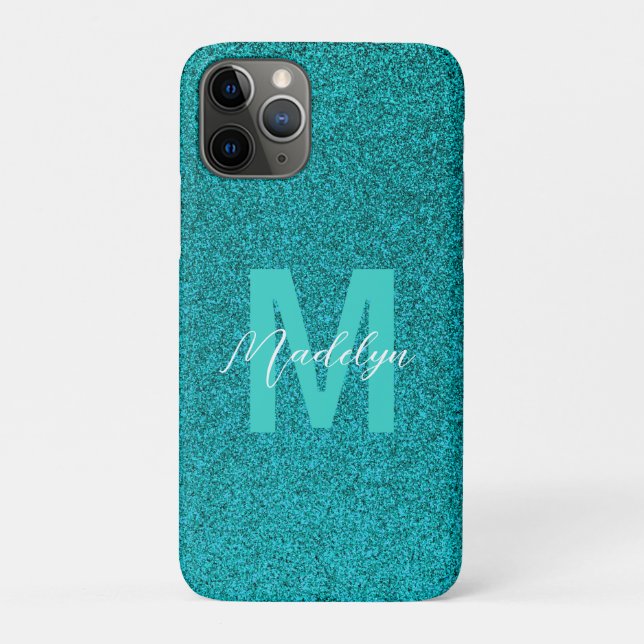 Coques Case-Mate iPhone Nom personnalisé paillettes vert chic (Dos)