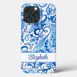 Case-Mate iPhone Case Nom personnalisé Paisley bleu et blanc