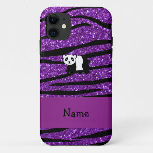 Coque iPhone 11 Nom personnalisé panda parties scintillant violet 