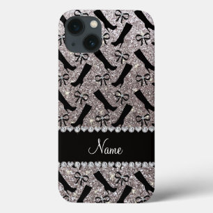 iPhone 13 Coque Nom personnalisé parties scintillant argent bottes