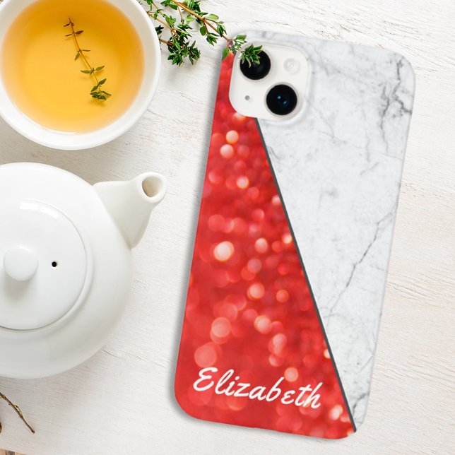 Coques Case-Mate iPhone Nom personnalisé Parties scintillant corail noir m (Créateur téléchargé)